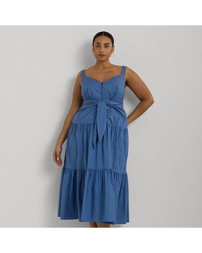 Lauren by Ralph Lauren Ralph Lauren Cotton-blend Tie-front Tiered Dress - Blue
