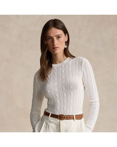 Ralph Lauren Cable-knit Cotton-blend Crewneck Sweater - Gray