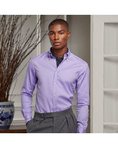 Ralph Lauren Purple Label Gewassen Pinpoint Oxford Overhemd - Paars