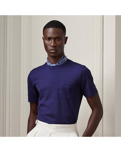 Ralph Lauren Purple Label Camiseta con bolsillo teñida en prenda - Azul