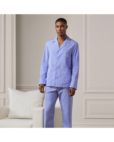 Ralph Lauren Purple Label Katoenen Pyjamaset Met Monogram - Blauw