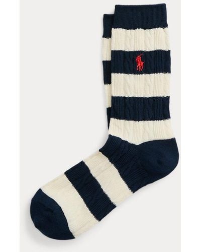 Polo Ralph Lauren Rugby-stripe Cable-knit Crew Socks - Blue