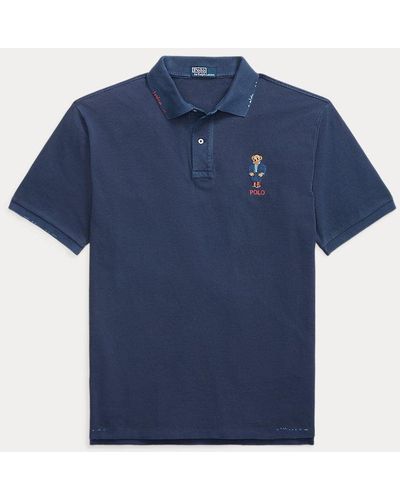 Ralph Lauren Grotere Maten - Mesh Polo-shirt Met Polo Bear - Blauw