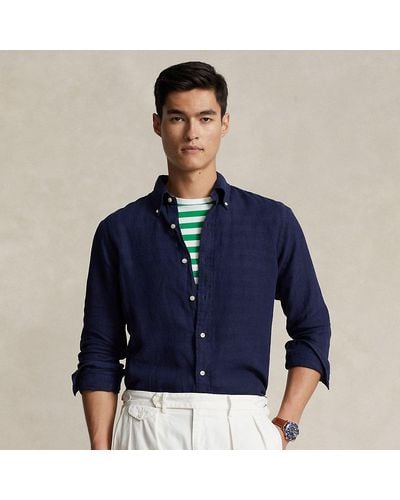 Ralph Lauren Custom Fit Garment-dyed Linen Shirt - Blue