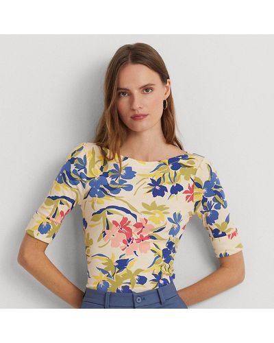 Lauren by Ralph Lauren Camiseta de algodón elástico con flores - Azul