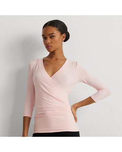 Lauren by Ralph Lauren Top in jersey con scollo a V incrociato - Rosa