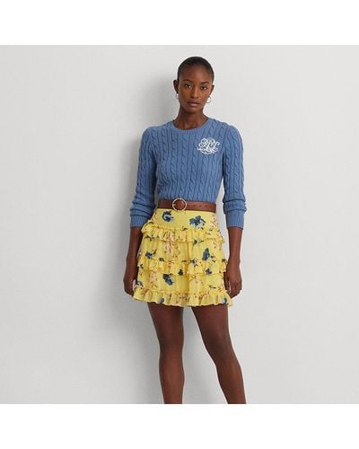 Lauren by Ralph Lauren Floral Ruffle-trim Georgette Miniskirt - Blue