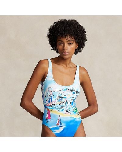 Polo Ralph Lauren Graphic Scoopback One-piece Swimsuit - Blue