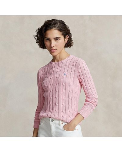 Polo Ralph Lauren Baumwoll-Rundhalspullover mit Zopfmuster - Pink