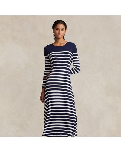 Polo Ralph Lauren Gestreiftes Kleid aus Waffelpiqué - Blau