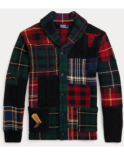 Polo Ralph Lauren Cardigan écossais patchwork en laine - Noir