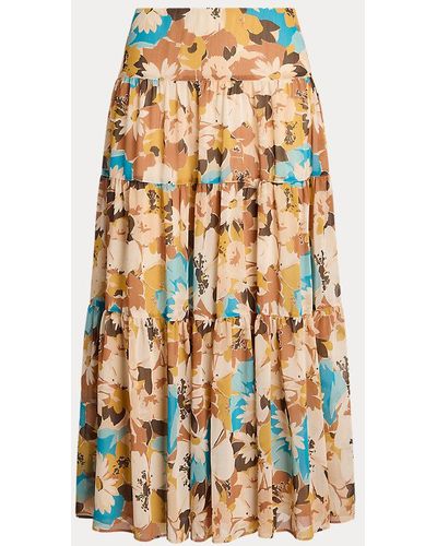 Lauren by Ralph Lauren Floral Crinkle Georgette Tiered Skirt - Multicolour
