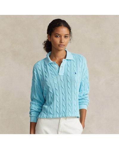 Ralph Lauren Cable Cotton Long-sleeve Polo Shirt - Blue