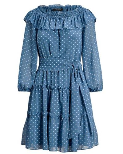 Lauren by Ralph Lauren Print Georgette Off-the-shoulder Dress - Blue