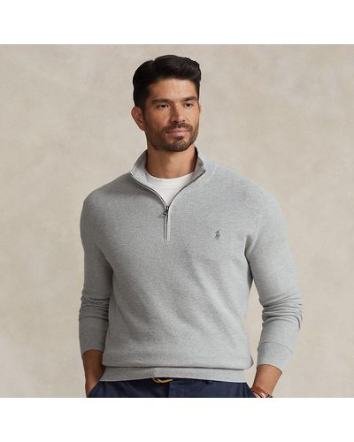 Ralph Lauren Ralph Lauren Mesh-knit Cotton Quarter-zip Sweater - Gray