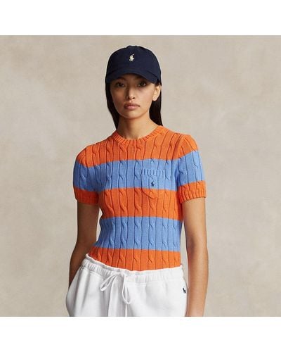 Ralph Lauren Striped Cable-knit Short-sleeve Sweater - Orange
