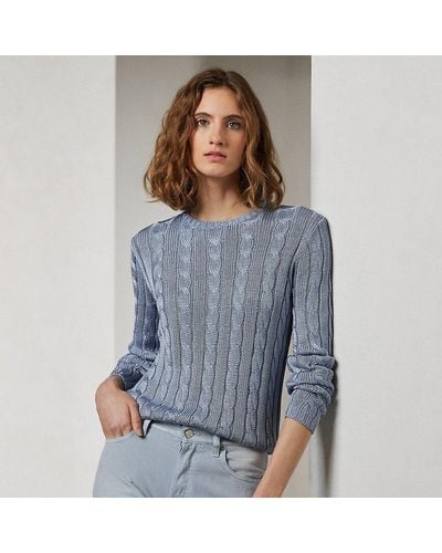 Ralph Lauren Collection Ralph Lauren Cable-knit Silk Crewneck Jumper - Blue