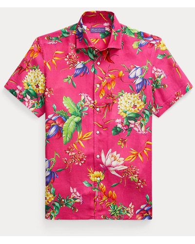 Ralph Lauren Purple Label Botanical-print Linen Shirt - Pink