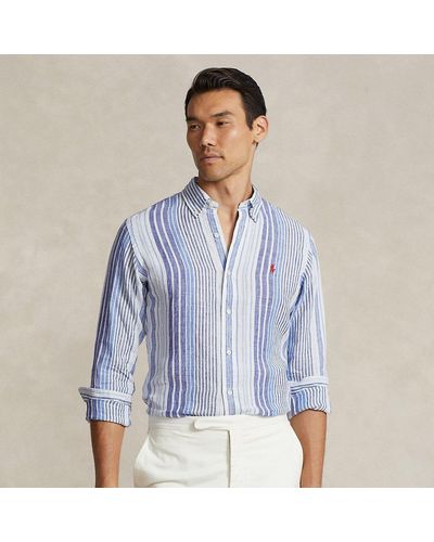 Ralph Lauren Classic Fit Striped Linen Shirt - Blue