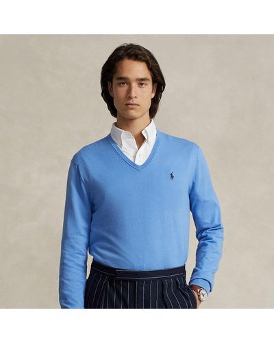 Ralph Lauren Cotton V-neck Sweater - Blue
