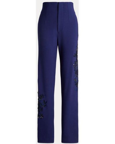 Ralph Lauren Collection Ramona Embellished Stretch Wool Trouser - Blue