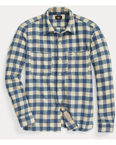 RRL Plaid Cotton-linen Shirt - Blue