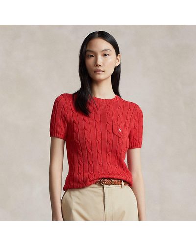 Ralph Lauren Cable-knit Cotton Short-sleeve Sweater - Red