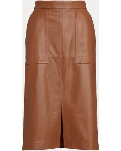 Polo Ralph Lauren Lambskin Pencil Skirt - Brown