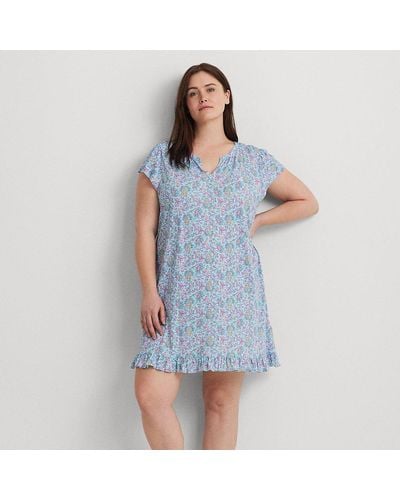 Lauren by Ralph Lauren Ralph Lauren Floral Jersey Flutter-sleeve Nightgown - Blue