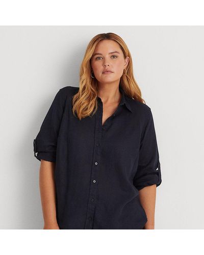 Lauren by Ralph Lauren Plus-size Linen Roll Tab-sleeve Shirt in