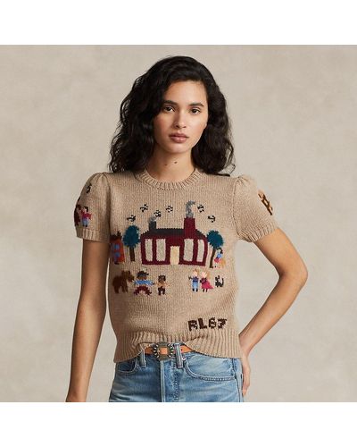 Ralph Lauren Intarsia-knit Short-sleeve Sweater - Brown