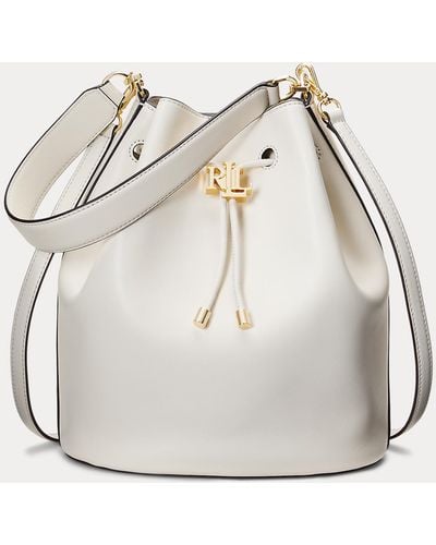 Ralph Lauren Leather Large Andie Drawstring Bag - White