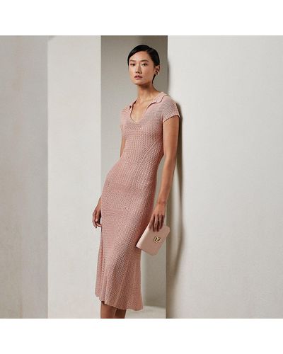 Ralph Lauren Collection Zijden Gehaakte Polo-jurk Met Kapmouwtje - Bruin