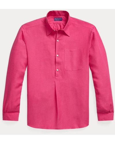 Ralph Lauren Purple Label Popover-Hemd aus Seide und Leinen - Pink