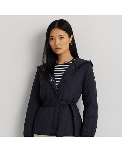 Lauren by Ralph Lauren Belted Onion-quilted Hooded Coat - Blue