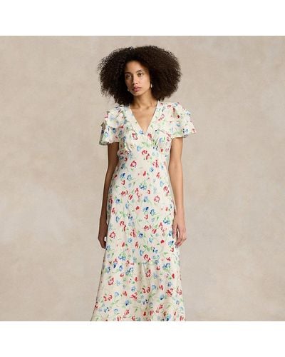 Ralph Lauren Geblümtes Kleid aus Seidencrêpe - Weiß