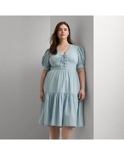Lauren by Ralph Lauren Ralph Lauren Chambray Puff-sleeve Dress - Blue