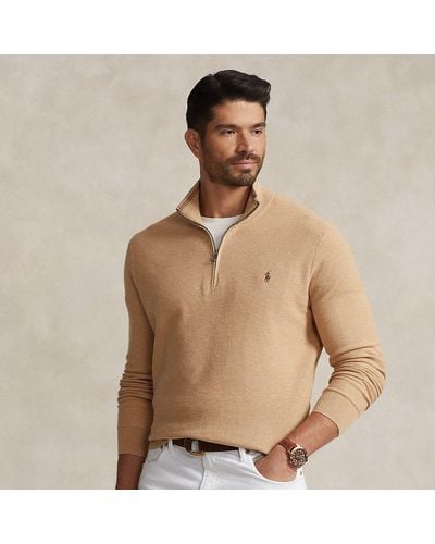 Polo Ralph Lauren Ralph Lauren Mesh-knit Cotton Quarter-zip Jumper - Natural