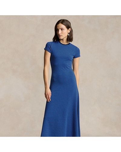 Ralph Lauren Striped Ribbed Cotton-blend Dress - Blue