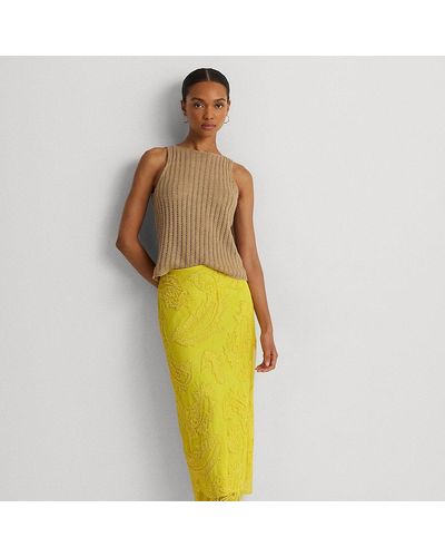 Lauren by Ralph Lauren Beaded Mesh Midi Skirt - Yellow