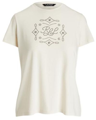 Lauren by Ralph Lauren Studded-logo Cotton-blend Jersey Tee - White