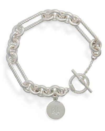 Ralph Lauren Sterling Silver Logo Charm Flex Bracelet - White