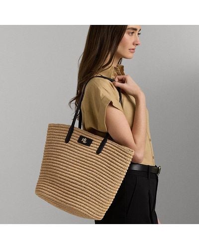 Lauren by Ralph Lauren Leather-trim Straw Large Brie Tote Bag - Brown