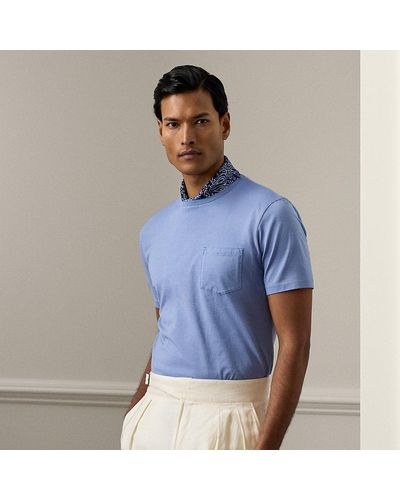 Ralph Lauren Purple Label Camiseta con bolsillo teñida en prenda - Azul