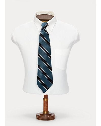 RRL Handmade Striped Silk Repp Tie - Blue