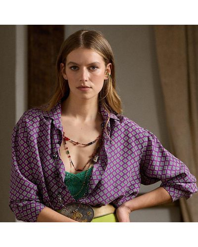 Ralph Lauren Collection Cagney Zijden Habotai Overhemd Met Print - Paars