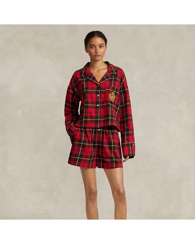 Polo Ralph Lauren Geruite Pyjamaset Van Crop Top En Boxer - Rood