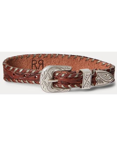 RRL Bracelet en cuir repoussé à la main - Marron