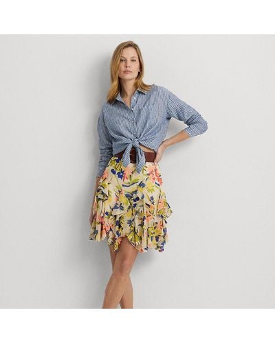 Lauren by Ralph Lauren Floral Ruffle-trim Georgette Skirt - Blue