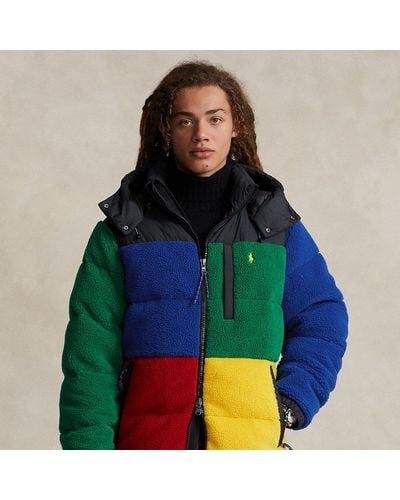 Polo Ralph Lauren Colour-blocked Pile Fleece Down Jacket - Green